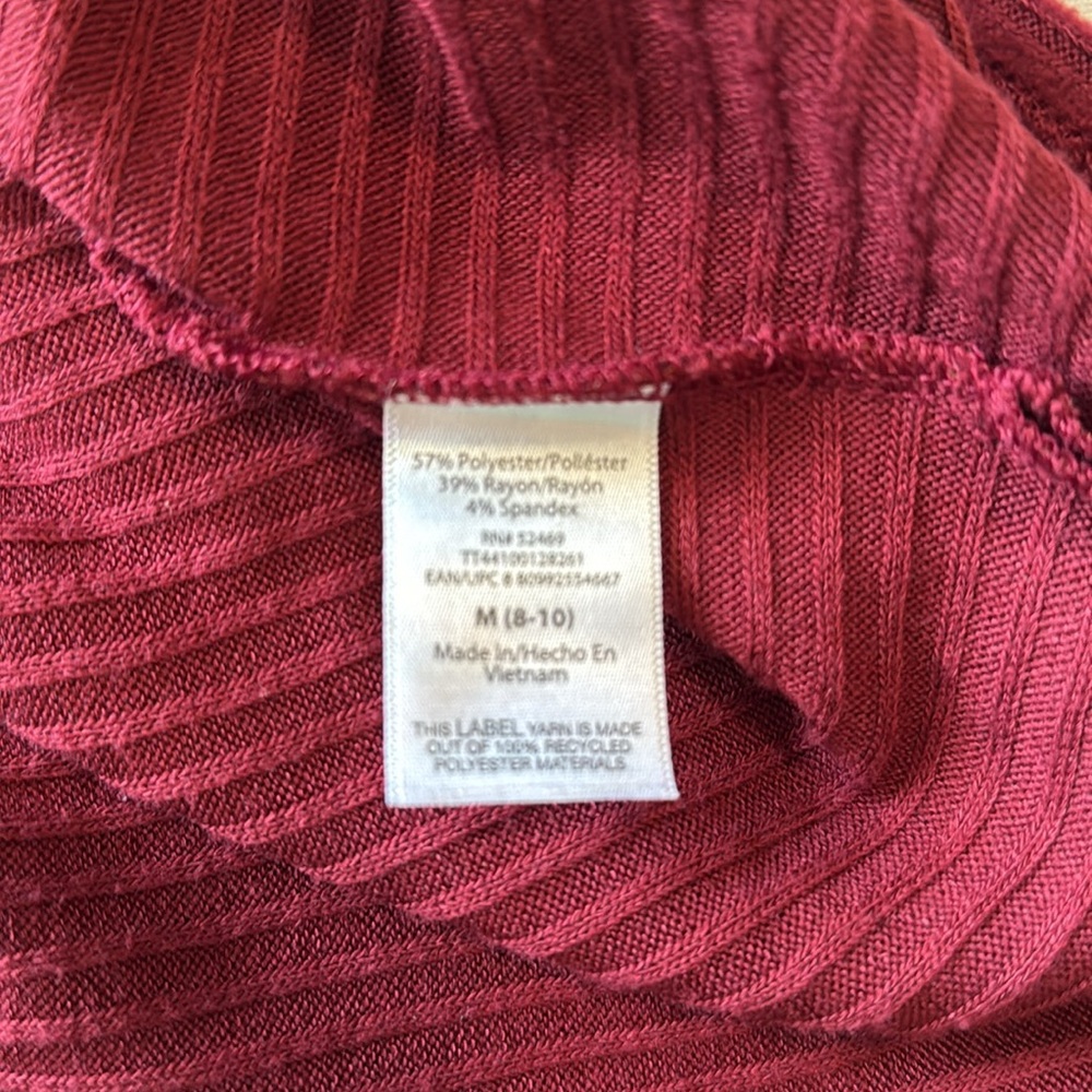 Turtleneck Sweater Medium Time and Tru Maroon Burgundy Ribbed Stretch Fall - Picture 5 of 5